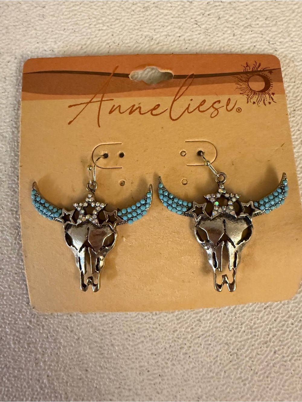 Turquoise Western Skull Dangle Earrings